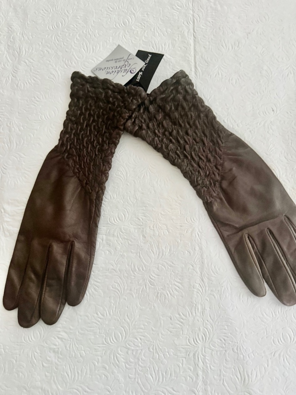 Fashion Expressions Wms Brown Leather Gloves size Lg